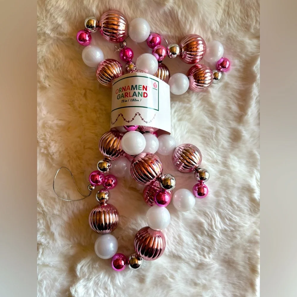 Pink white silver Holiday ornament Garland bulbs . 72 “ inch - NWTS